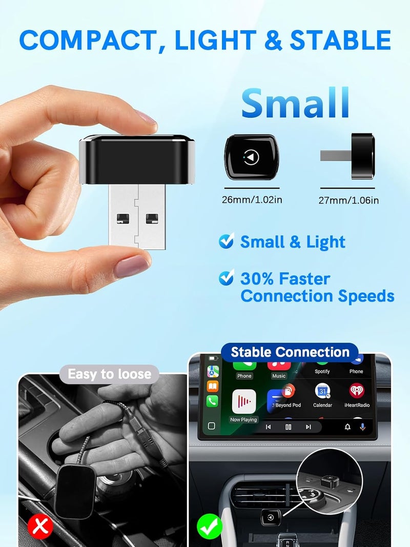Redmaple Wireless CarPlay Adapter for Apple iPhone， Mini car Play Android Auto Adapter，Converts Wired to Wireless CarPlay ， Multi-User Plug & Play Dongle No Latency，for iOS 10+&Android 11, Cars from 2015+ - Image 2